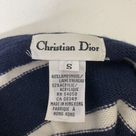 Christian Dior Sz Small Sweater Striped Blue White Long Sleeved Lambswool Blend - Picture 3 of 5
